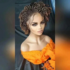 Braided Wig Full Lace Glueless | Short Curly Micro Braids | Handmade